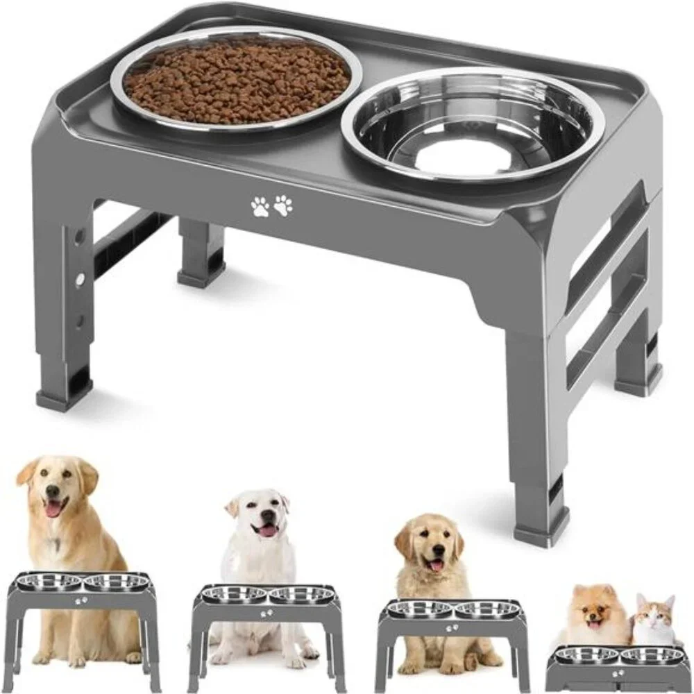 Elevated Dog Bowls, 4 Height Adjustable Raised Dog Bowl Stand with 2 Thick 50oz